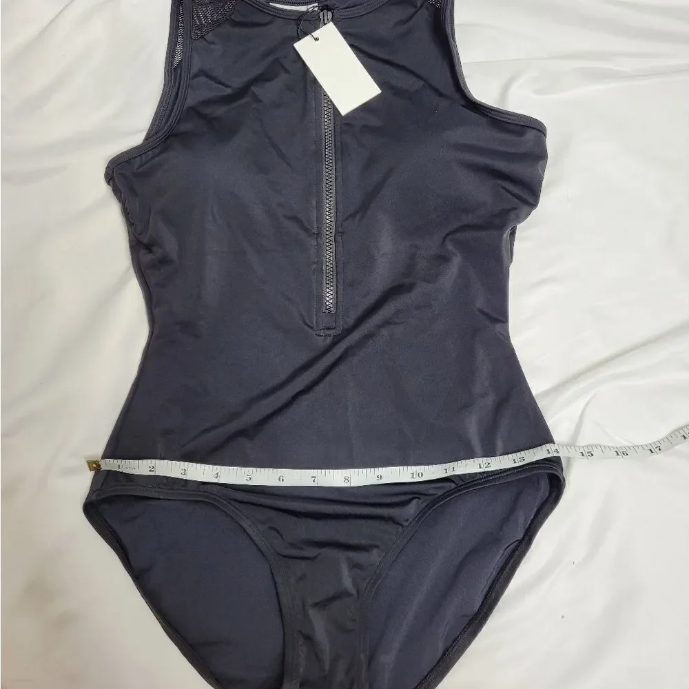 NEW Hermoza‎ black mesh panel Katherine zip front one piece swimsuit 4
